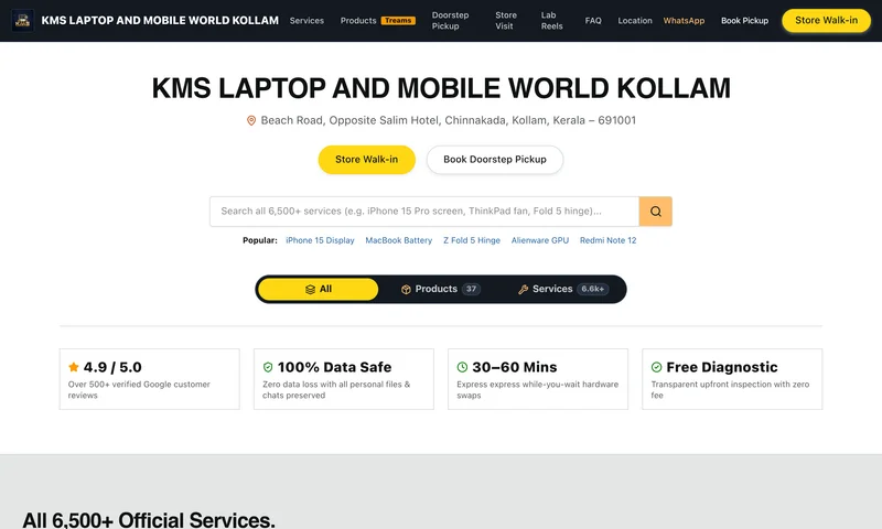 KMS Laptop & Mobile World homepage preview